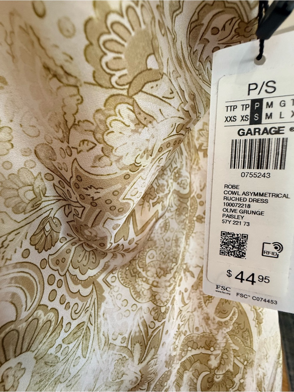Olive Paisley Slip Dress - Picture 3 of 11